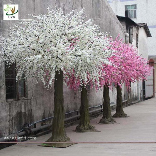 UVG white blossoms artifical christmas decorate trees with fiberglass trunk for