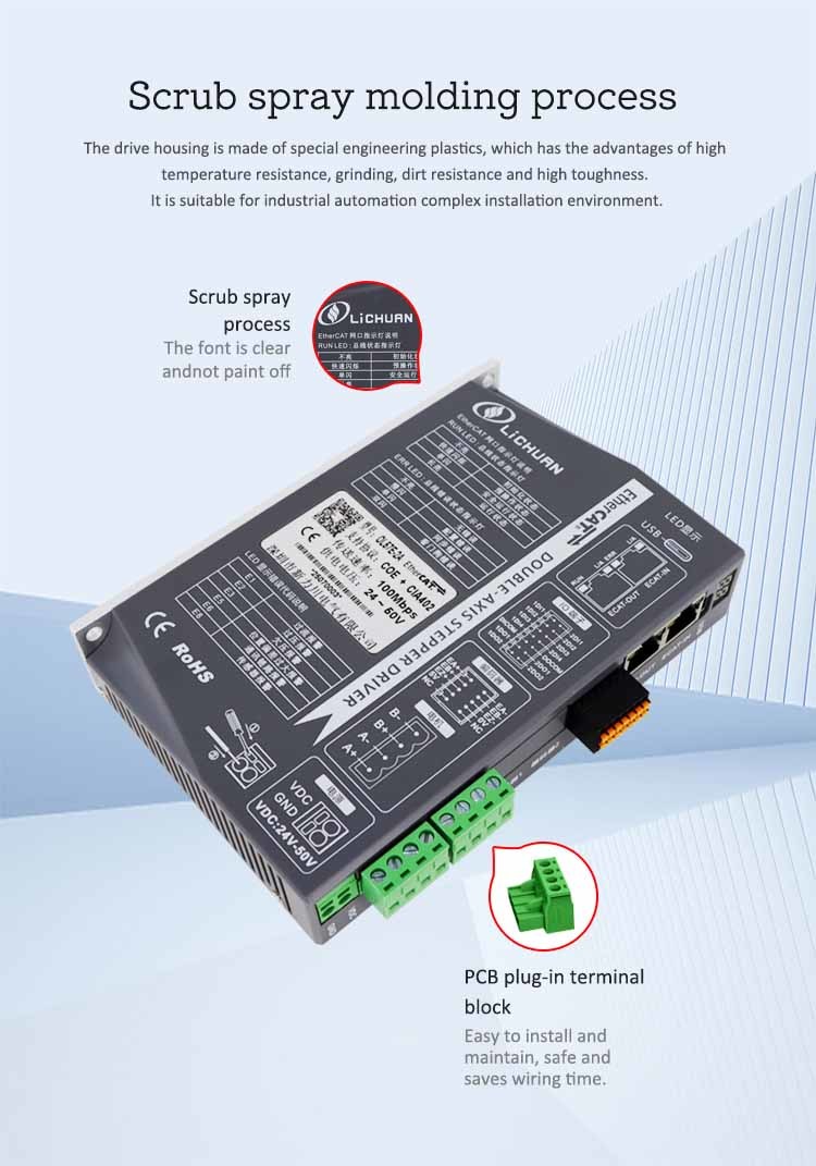 Lichuan 2A DC Open Loop Stepper Motor Drivers Kit EtherCAT 2.4N.m 2 Phase Nema23 DC24V～50V 2.5/4.0A