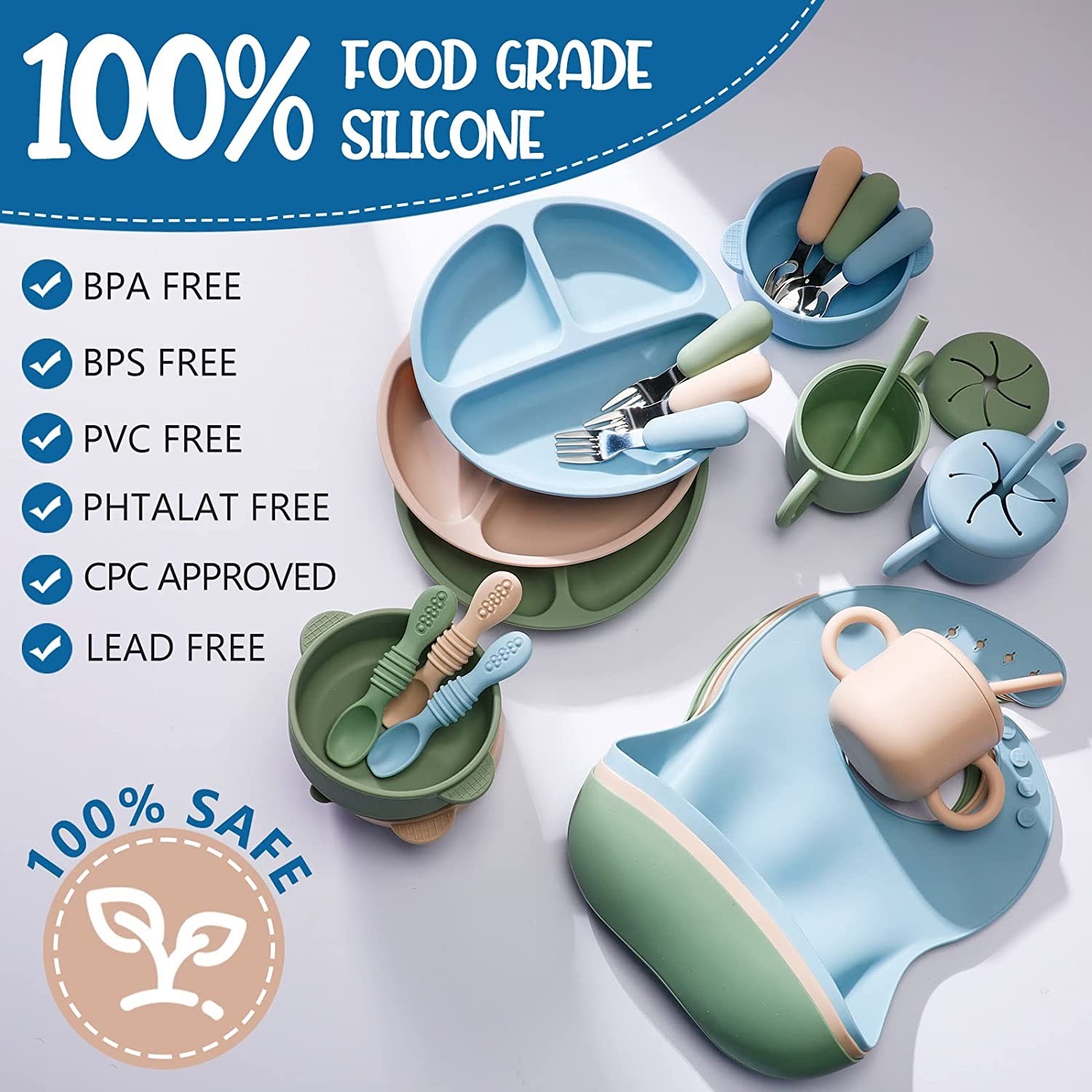 Leakproof Durable Suction Plates And Bowls , Harmless Silicone Baby Bowls Suction