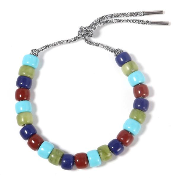 Shoelace Clasp Polychrome Forte Beads Bracelet With Silver Shoelace Clasp For
