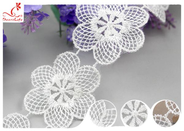 Azo Free Dyeing OEKO - TEX Nylon Lace Trim / Tulle Floral Embroidered Mesh