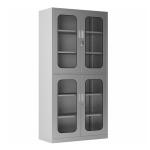 4 Galss Door Double Tiers Stainless Steel Storage Cabinet With Adjustable