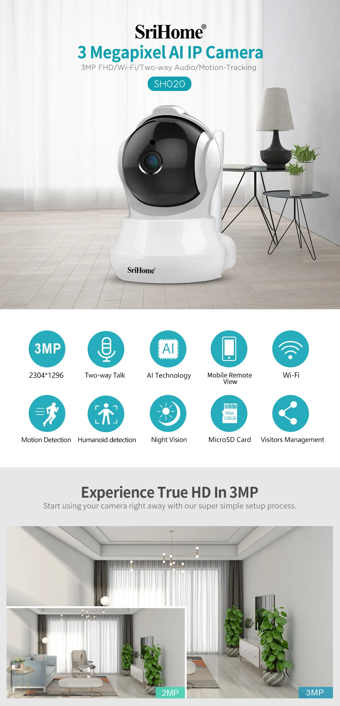3MP Two-Way Audio Alarm NVR Max 128GB SD Card AP Hotspot IP CCTV Security Baby Pet Camera