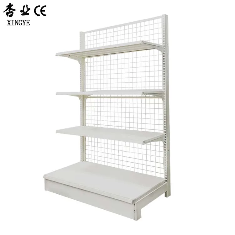 Factory Custom Size Color mesh gondola rack supermarket grid gondola display shelving for retail store