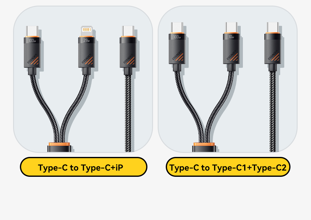 ESSAGER ES-X66 2 in 1 Cable USB C to Type C Lighting Data Charging Cable
