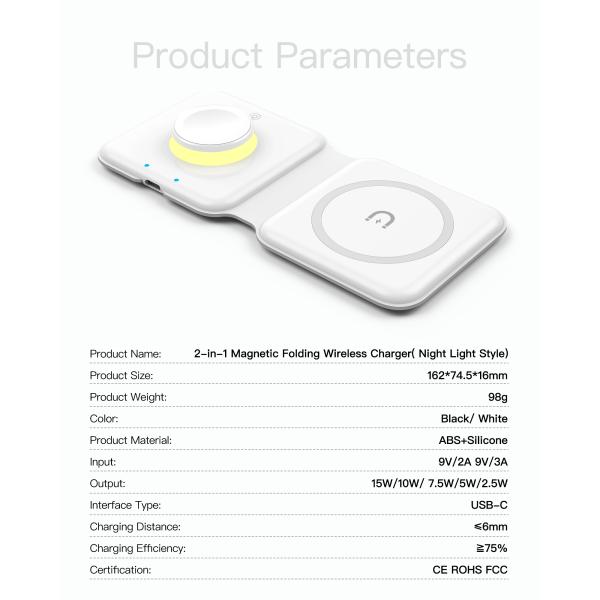 Private Mold Magnetic Wireless Mobile Phone Charger 15W With Night Light