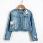Long Sleeve Kids Denim Clothes / Girls Denim Jackets With Lace Patch Decoration