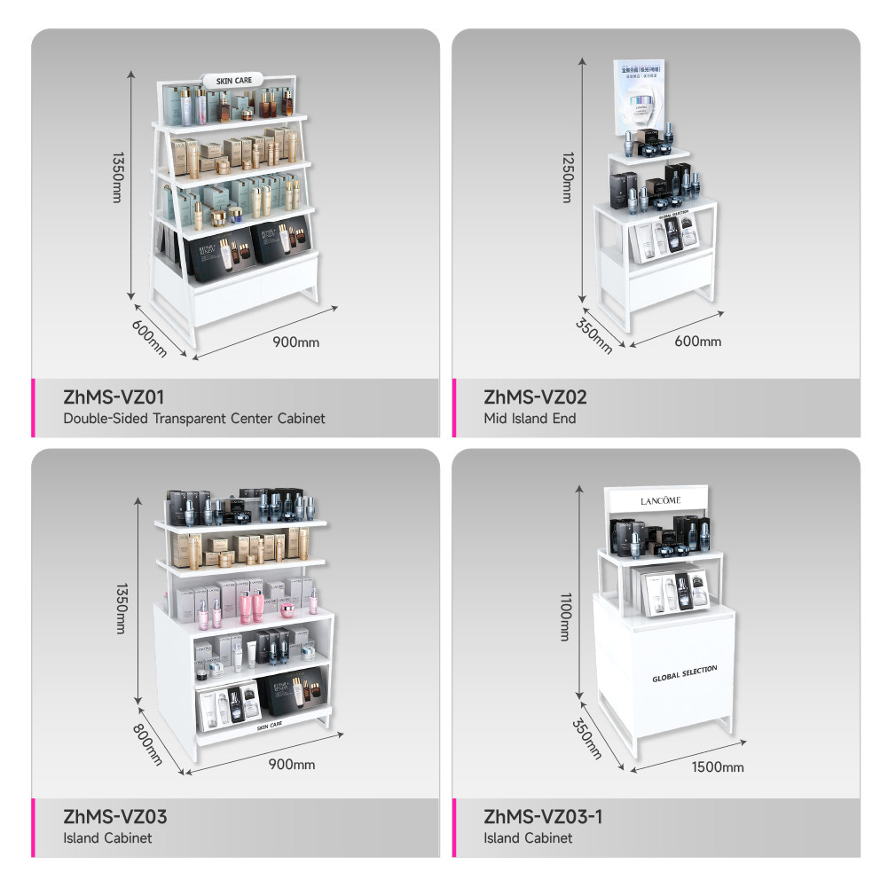 Cosmetic Store Stand White Laminated Display Rack with Light-box for Skincare Shop Decoration and Retail Shop Fitting