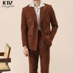 Weaving method woven Winter Thick Corduroy Italian Peaked Lapel Suit for Men's