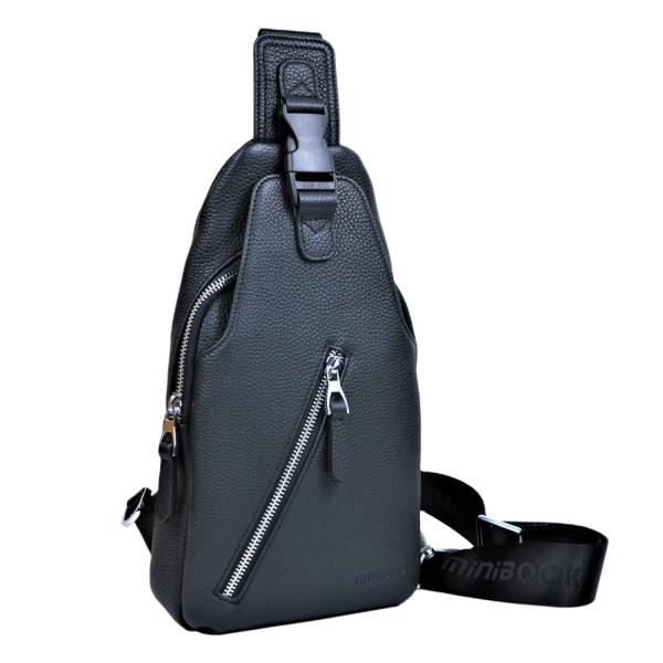 Big Men's Waist Bag Genuine Leather Sling Crossbody with Rhinestones and Zipper