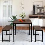 Brown Two Benches 3pcs Dining Room Table And Chair Set 29lbs Table Weight