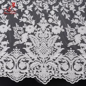 Wholesale 131CM White Embroidered Bridal Lace Fabric For Attire Azo Free High Color Fastness from china suppliers