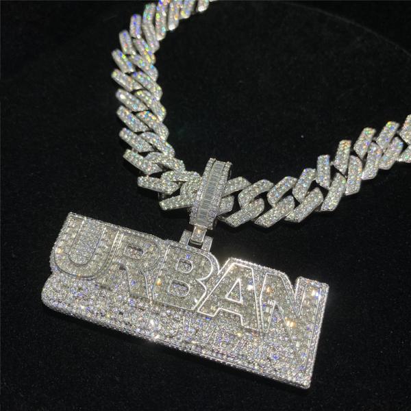 925 silver iced out cuban link chain Custom logo pendant hiphop jewelry for Rap