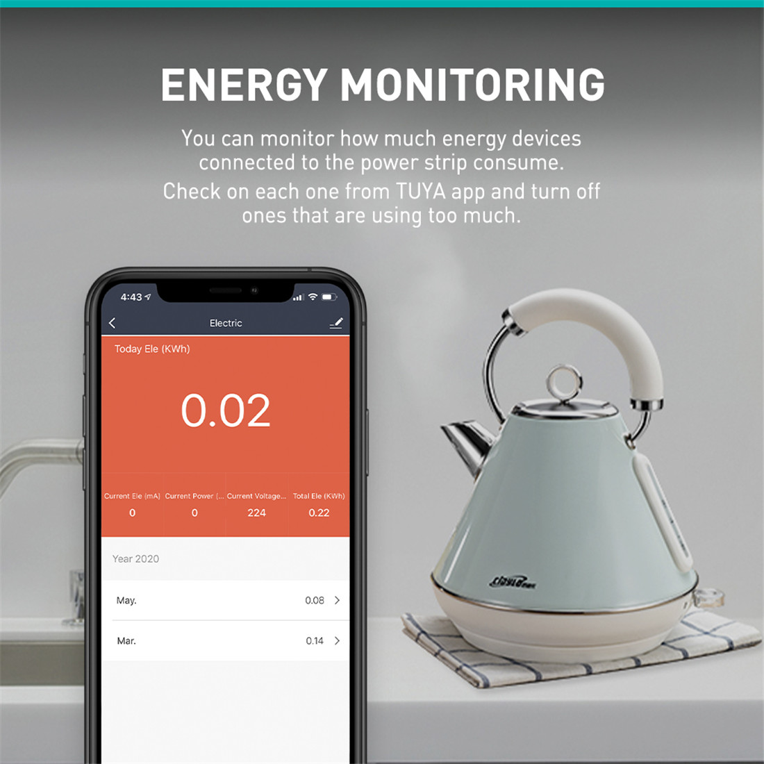 Wi-Fi Power Strip For Energy Saving (Monitor & Calculating)