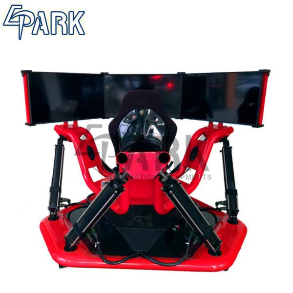 Red 3 Screen 9d Vr Racing Game Machine / Electric System 360 Degree Racing Car