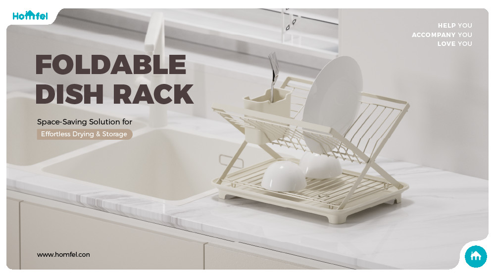 2-Tier Collapsible Dish Drying Rack - Foldable Stainless Steel Sink Organizer with Drain Board