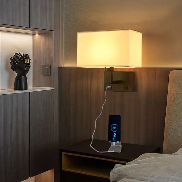 USB Wall Lights with Switch Rectangle White Yellow Fabric mirror front light(WH-MR-95)