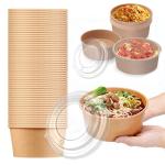 Custom Round 1300ml 1500ml Food Packaging Kraft Salad Paper Bowl With Lid