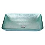 Silver Tempered Bath Wash Basins Glass Bowl Rectangular Table Top Solid