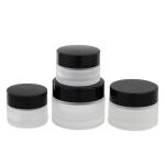 Round 10g 20g 30g Cream Glass Jars Frosted With Black Plastic Cap