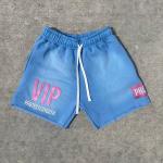 Custom Puff Print Logo Acid Wash Shorts Cotton Fleece Zipper Pockets Sweat