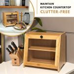 GLOSSY 2 Tier Large Transparent Window Food Storage Bamboo Bread Box Capacity 6