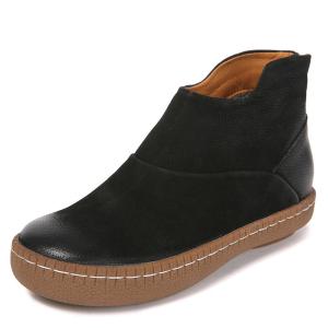 Wholesale S043 Round toe retro handmade women's single shoes deep mouth flat heel flat fluffy back zipper top layer cowhide women from china suppliers