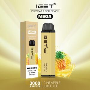 Wholesale MEGA Iget 3000 Puff Colored Vape Smoke , Electronic Custom Vapor Cigarettes from china suppliers