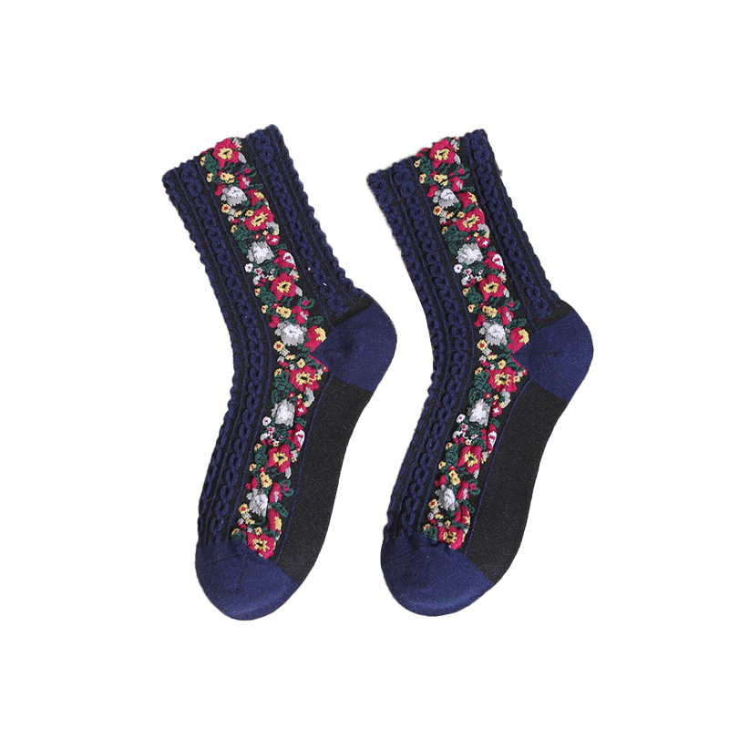 Knitted Socks With Printed Picture , Antifriction Retro Tube Socks