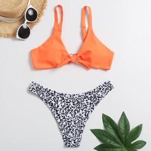 Wholesale Tiered Layer Tie a Knot Front Top With Low waist Bikini swimsuit high cut from china suppliers