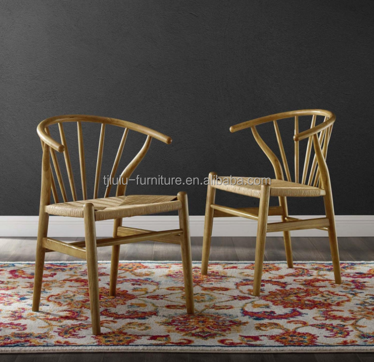Solid Wood Woven Cord Restaurant Chair Nordic Design European Modern Dining Furntiure for Restaurant Seating