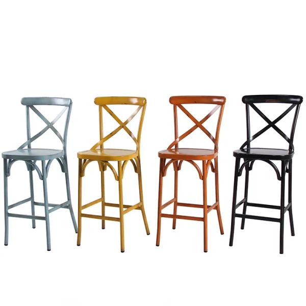 PP Plastic Outdoor Bar Stools X Cross Back Stackable Polypropylene Bar Stools