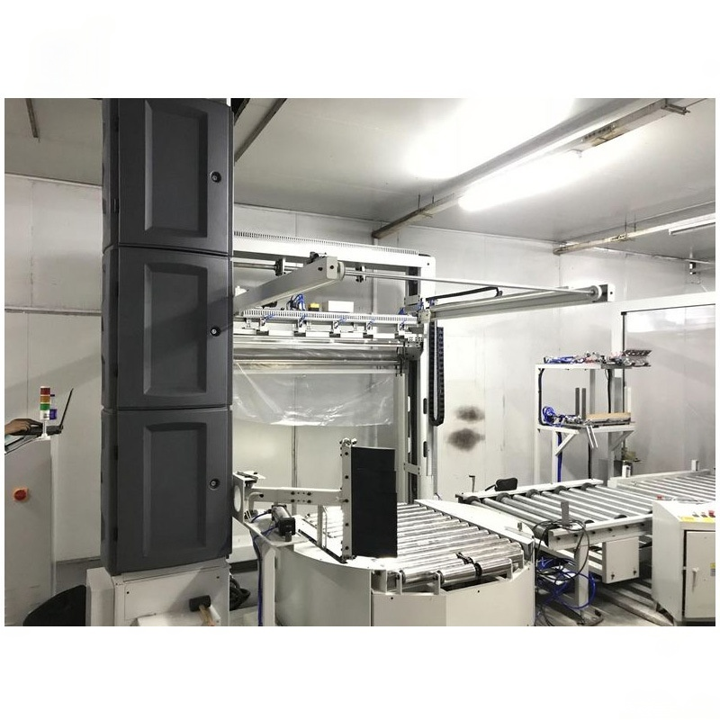 Full Automatic Electric Motor PLC Controlled Food Packaging Spiral Arm Wrapping Machine with Plastic Film Covering