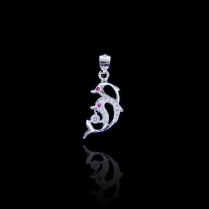 Wholesale Plating Rhodium Two Silver Dolphin Pendant 925 Silver Cubic Zirconia from china suppliers