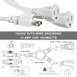 125V 13A Electric Power Cord NEMA5-15P to NEMA 5-15R 1 to 2 Y Splitter SJT 16AWG