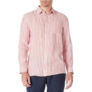Wholesale Stripe Red S M L Mens Casual Linen Shirts Open Neck Button Closure from china suppliers