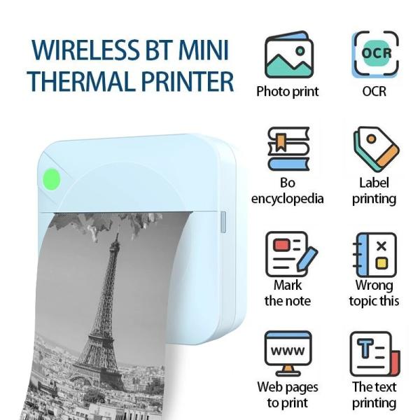 Colored Portable Mini Inkless Thermal Printer Sticker Maker 1000mA 3.7V