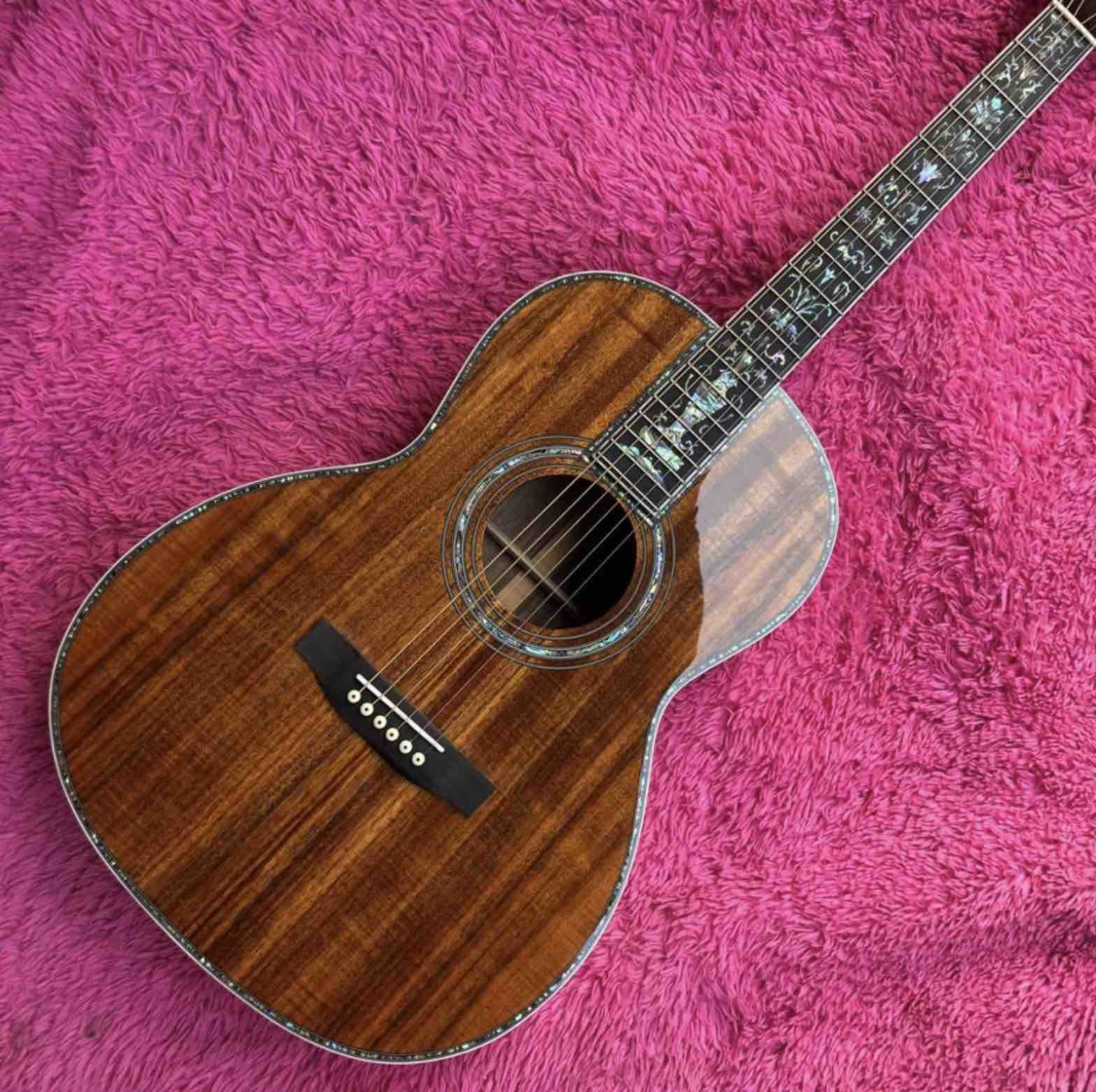 Real Abalone Inlay Ebony Fingerboard 39" OOO45 Style All Solid KOA Acoustic Guitar