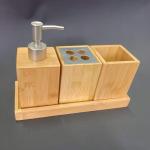 100% Natural Bamboo Sustainable Toothbrush Holder Cup Soap Dispenser Bath Set