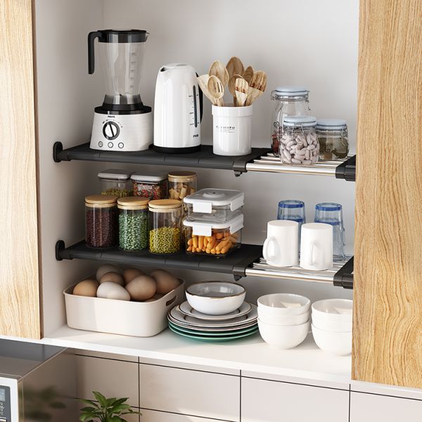 Retractable Expandable Move Free ABS Plastic Containers Panel Bathroom & Kitchen Multifunction Shelf Under Sink Organizer