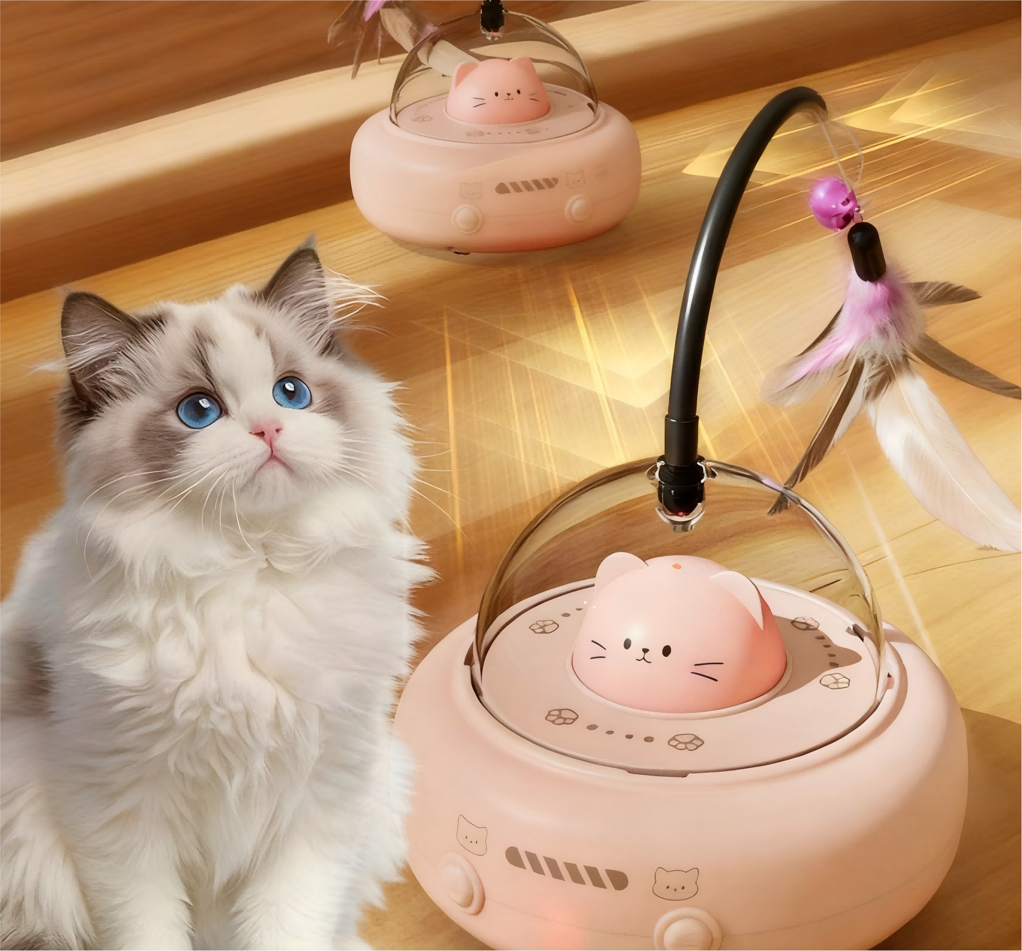 Fun Chicken Toy Automatic Laser Feather Bell Interactive Electric USB Rechargeable Adjustable Lifelike Ball Taffeta