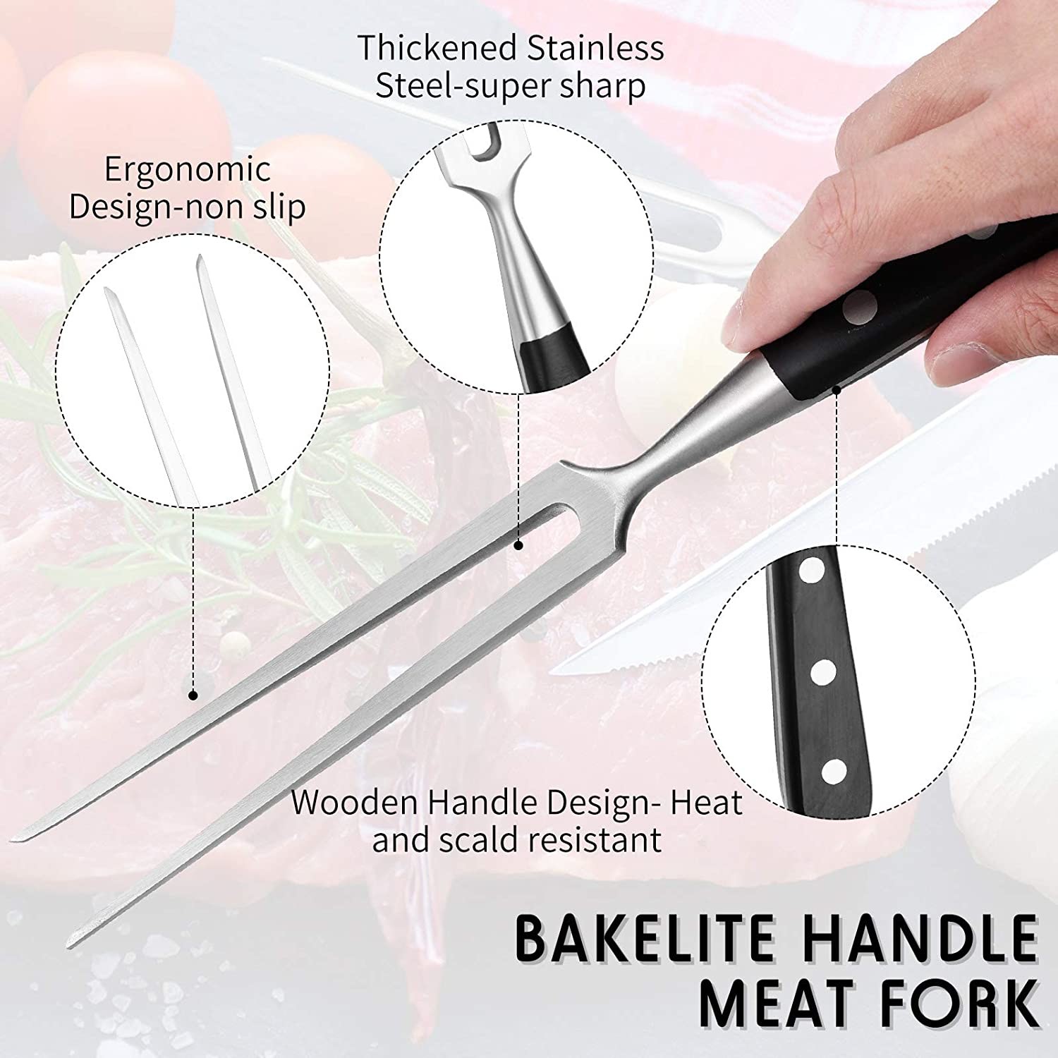 12 Inch Steak Stainless Steel BBQ Fork for Kitchen Roast Grill