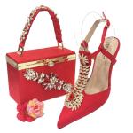 Women's Party Shoes Set with Stones and Matching Bag Set Flat Heel Type Italian