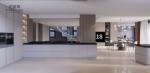 Elegant Grey Stainless Steel Kitchen Cabinet With Curved Island And Multiple