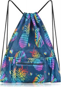 China Mesh Drawstring Bag with Zipper Pocket, Beach Bag for Swimming Gear Backpack Gym Storage Bag for Adult Kids on sale