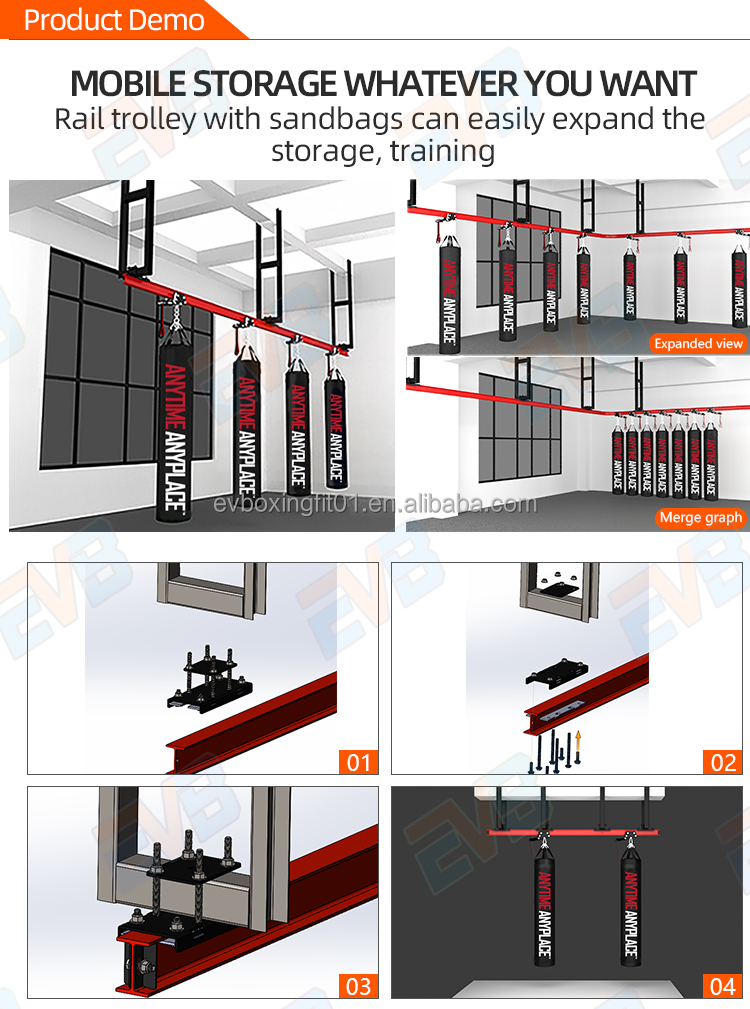 Ceiling Mount Boxing Heavy Bag Rack Movable Top Mounted Rail Punching Bag Rack