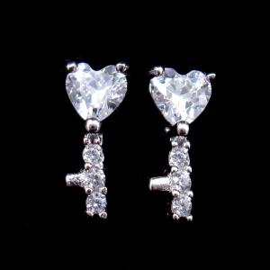 Wholesale Small Heart Shape Key Earring In Silver Small Korean Design AAA Zircon from china suppliers