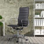 Alloy Base h45.6" Black PU Leather Office Chair / High Back Computer Chair 35