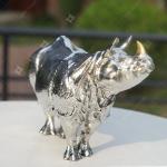 Small Stainless Steel Cast Animal Sculpture Walking Rhino For Collection
