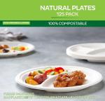Compostable Disposable Paper Plates 10 Inch Heavy Duty, Eco-Friendly 9" Natural